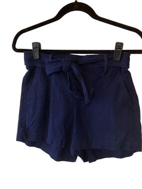 J. Crew Factory Linen Blend Casual Tie Belt Shorts Navy Size 2 Summer Vacation